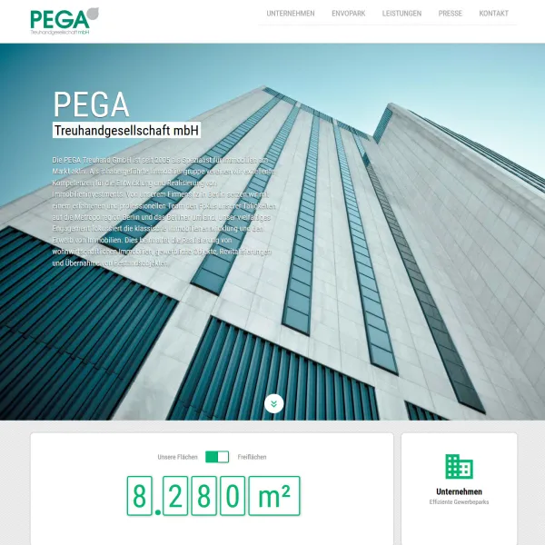 Screenshot der fertigen Website von PEGA Treuhandgesellschaft mbH unter Drupal 7.