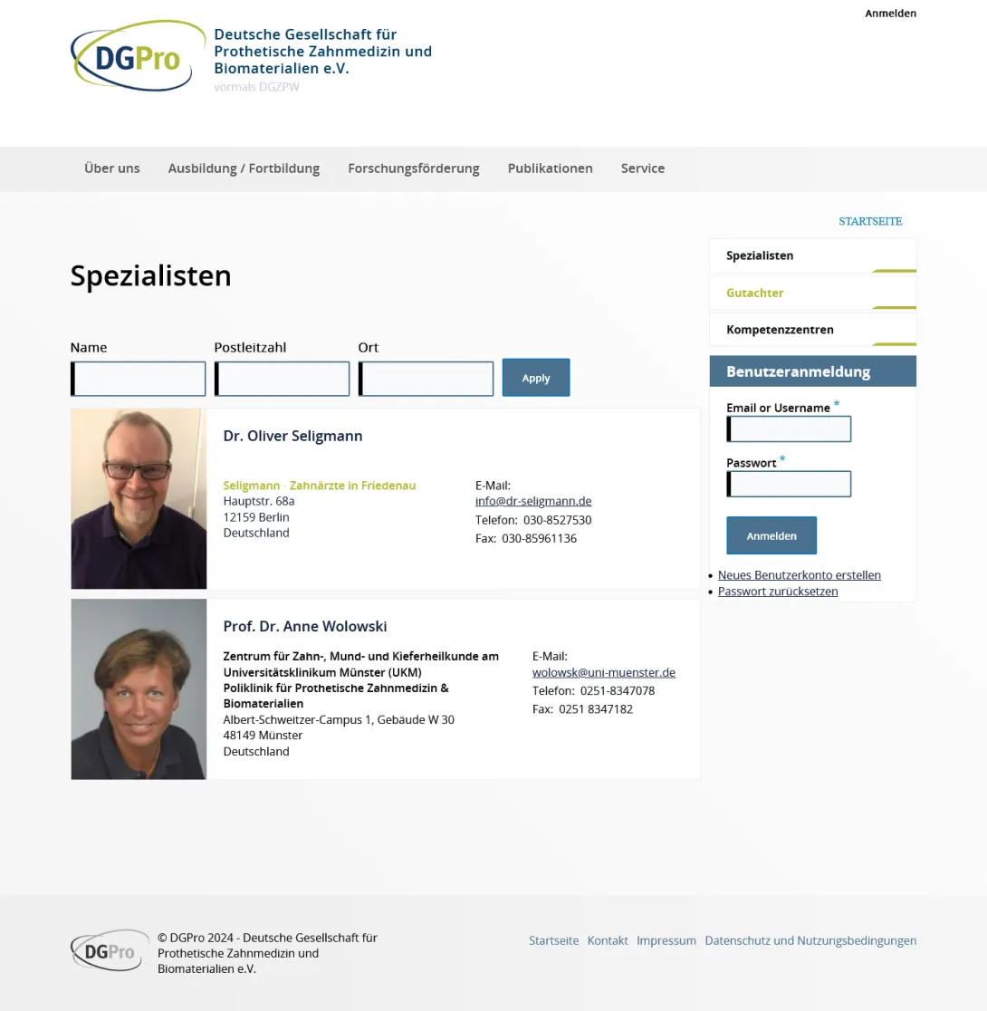 Screenshot der fertigen Website von DGPro unter Drupal 10.