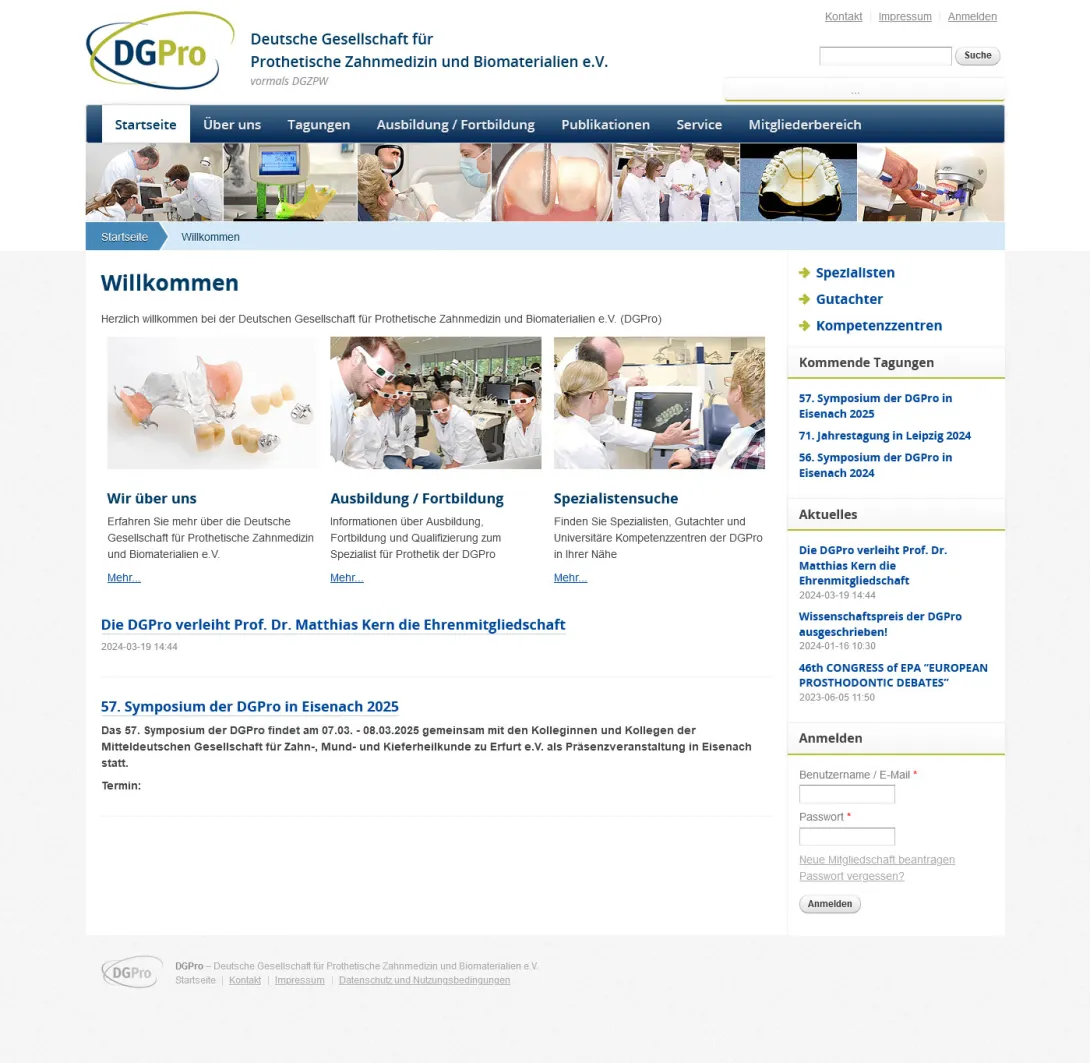 Screenshot der fertigen Website von DGPro unter Drupal 10.