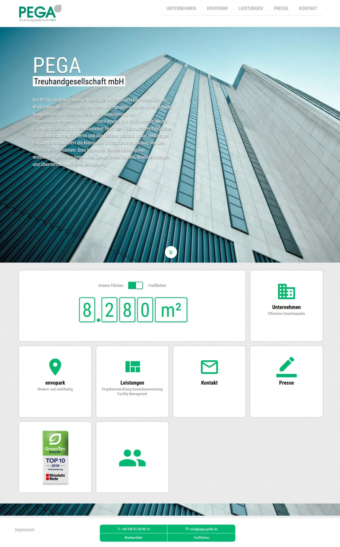 Screenshot der fertigen Website von PEGA Treuhandgesellschaft mbH unter Drupal 7.